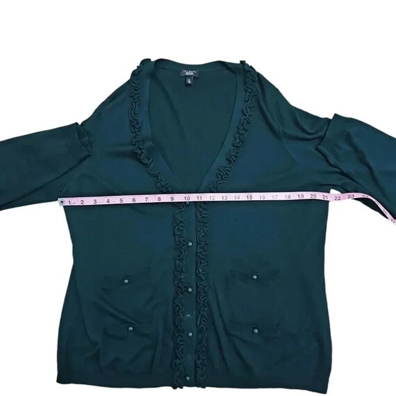 TALBOTS Forest Green Ruffle Trim Button Cardigan … - image 6