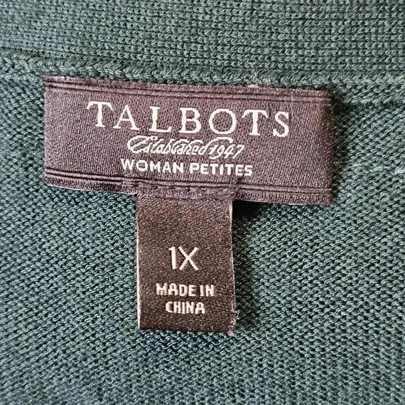 TALBOTS Forest Green Ruffle Trim Button Cardigan … - image 4