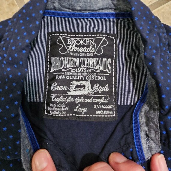 Broken Threads Large Blue Polka Dot Button Down S… - image 4