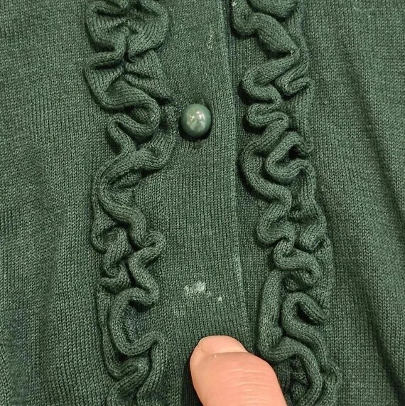 TALBOTS Forest Green Ruffle Trim Button Cardigan … - image 5