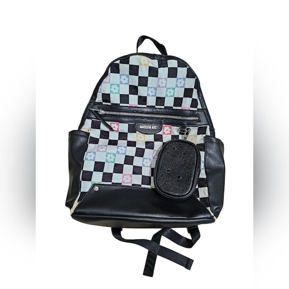 Madden NYC Checkered Flower Dome Backpack Black 17" Laptop Bag Y2K Retro
