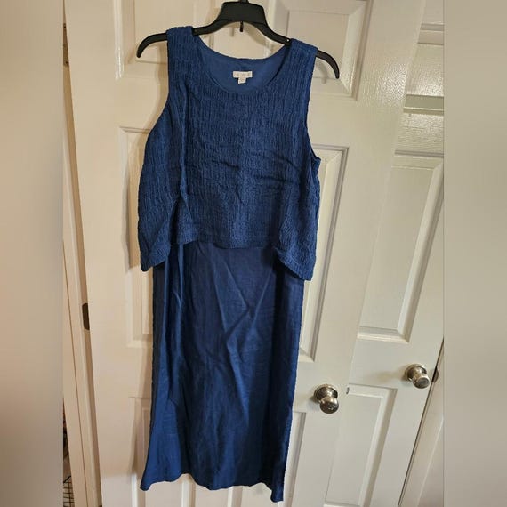 Pure Jill Womens Small Navy Linen Textured Layered Midi Dress Timeless  Coastal - Etsy Israel