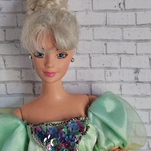 barbie green dress 90s 1995 Happy Holidays African American Barbie Doll in Green Dress by Mat –  Enchanted Styles main image 0