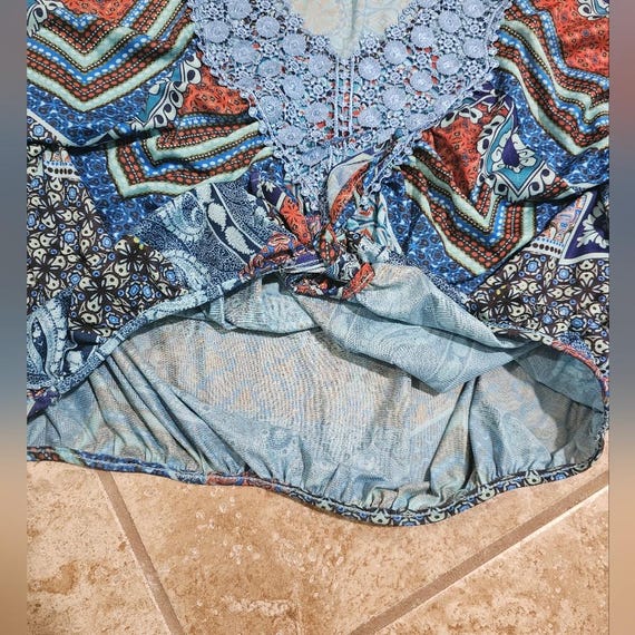 OneWorld Medium Blue Boho Patchwork Lace Tie-Fron… - image 6