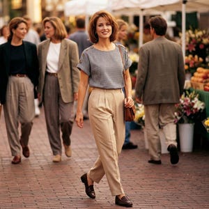 Retrology Women Medium Navy Gray Checkered Boat Neck Blouse Boutique Investment