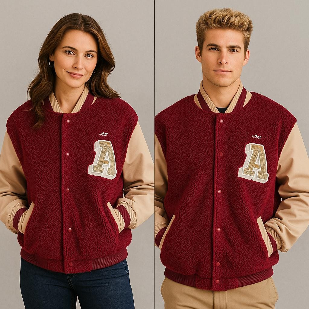 Adidas M Maroon Sherpa Varsity A Veste Letterman Manches Marron Unisexe Preppy Y2K