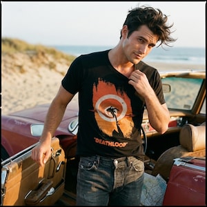 Camiseta Bethesda para hombre, talla pequeña, color negro, algodón, con estampado de Deathloop, declaración de archivo (promoción)