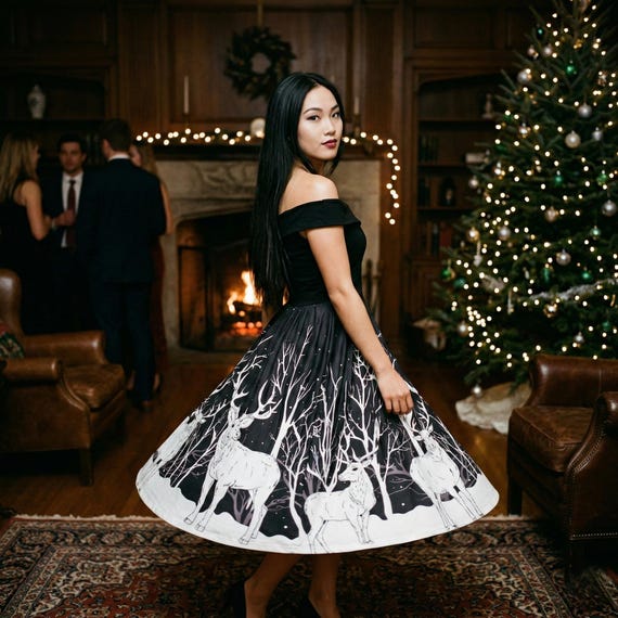 Dressfo Women US 8 Gothic off Shoulder Deer Print Dress Whimsygoth Winter  Luxury - Etsy Canada