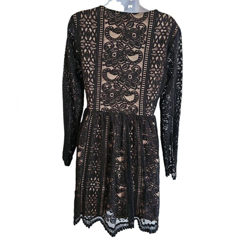 xhilaration lace dress Xhilaration Floral Lace Trim Sun Dress Black Pink Boho Sleeveless Large NWT