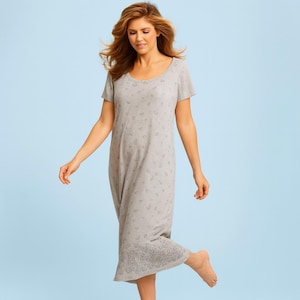 Vintage Kathy Ireland Gray Paisley Cotton Nightgown XL Short Sleeve Cottagecore