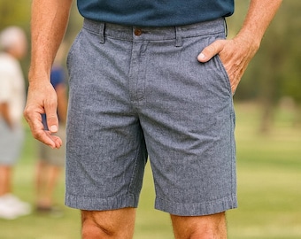 Old Navy Men’s 33 Built-Flex Blue Textured Chino Shorts 8" Inseam Preppy Summer