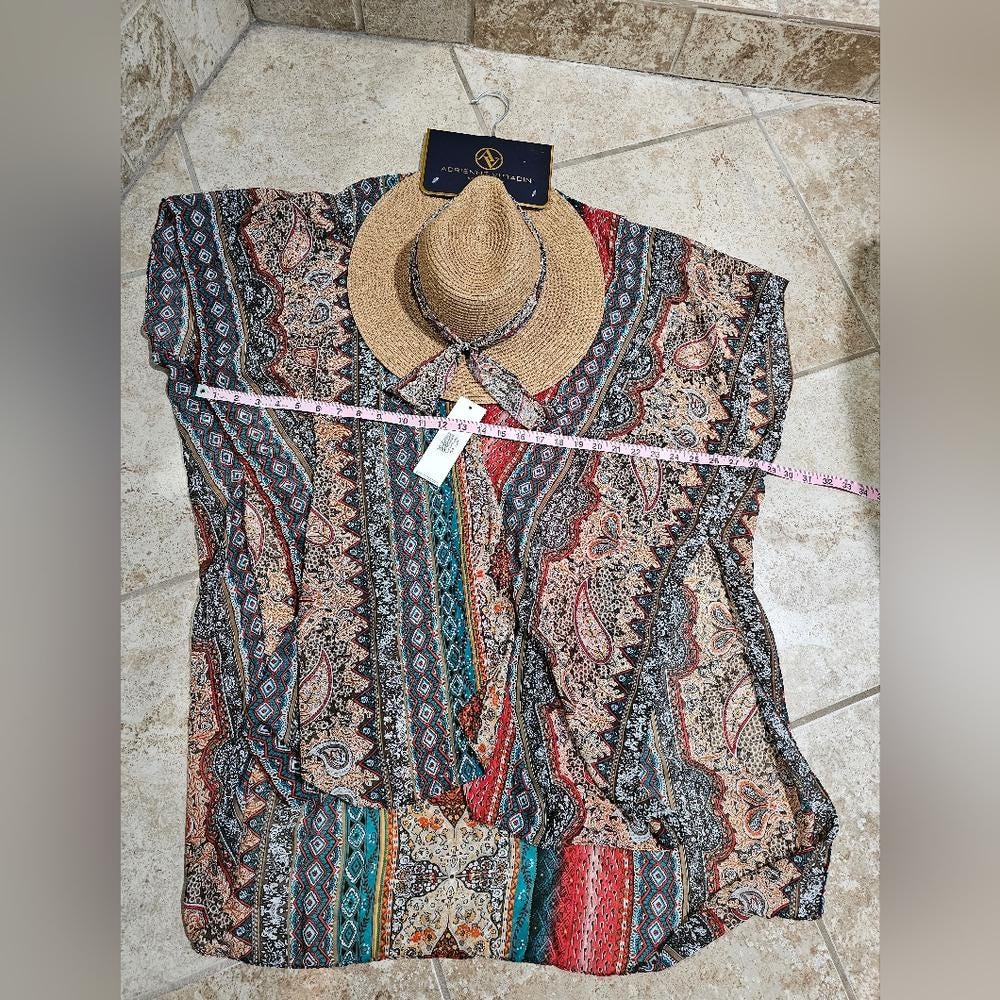 Adrienne Vittardini Resortwear Kimono & Hat  Set  w/free Tote Adrienne Vittadini Kimono Hat Set Multicolor Boho Festival  main image 2