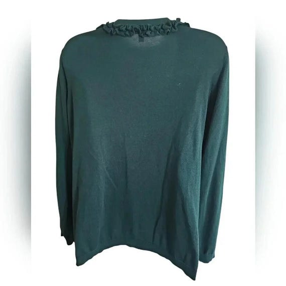 TALBOTS Forest Green Ruffle Trim Button Cardigan … - image 3