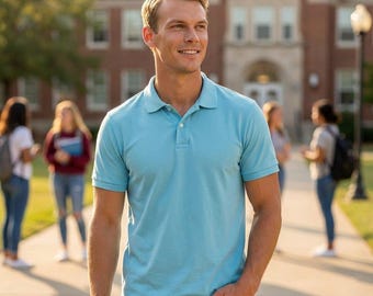 Polo de algodón azul claro medio para hombre de Old Navy, manga corta, corte clásico