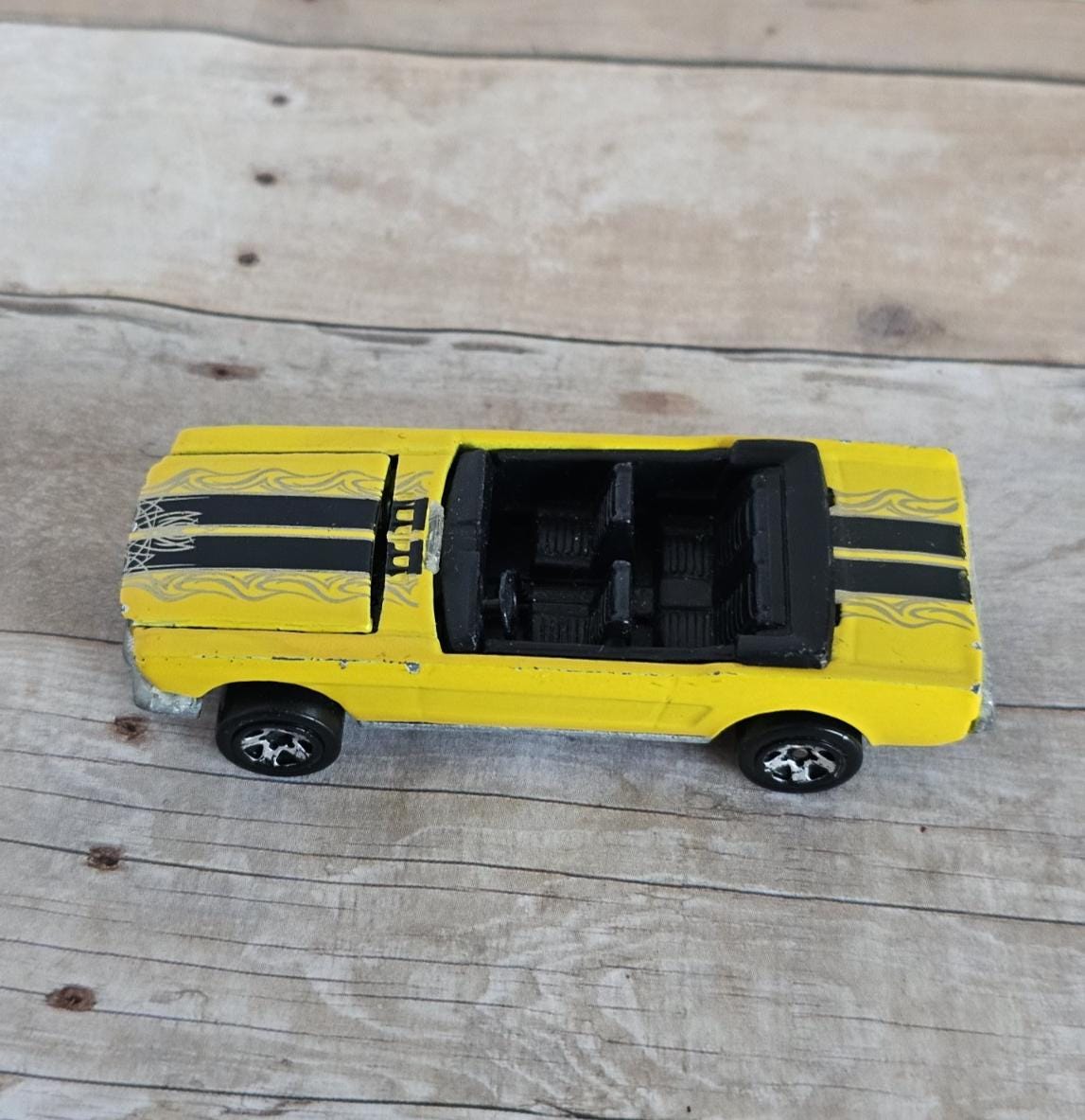 1983 Hot Wheels 65 Ford Mustang Convertible Yellow Black Stripes