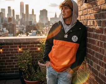 BoxLunch Dragon Ball Z Kamehameha Windbreaker Uomo M Arancione Nero Anime Jacket