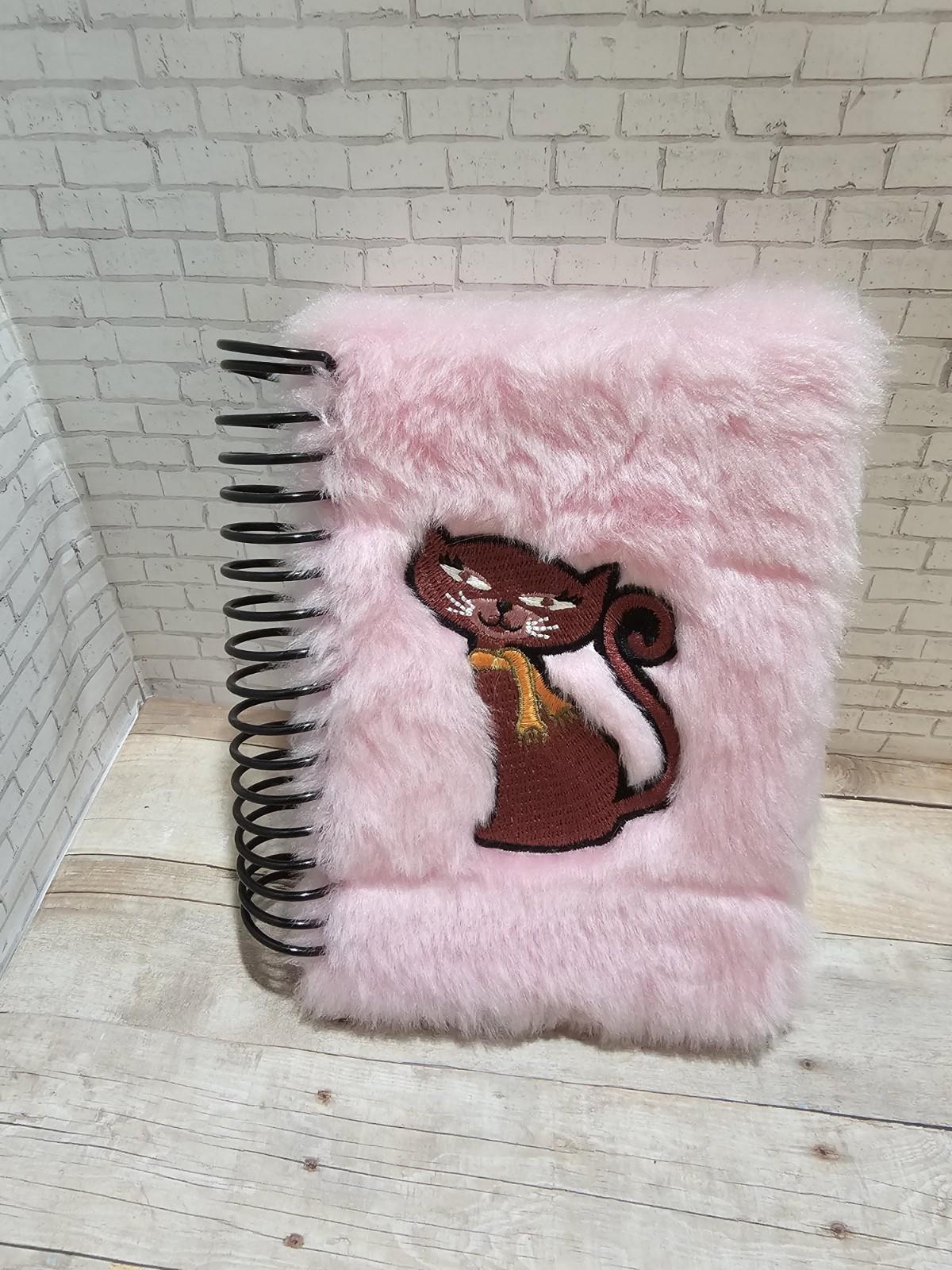 Barbie Fashion Fever Fuzzy Cat Diary Notebook Pink Faux Fur 2000s