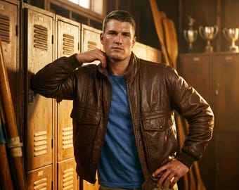 American Male Mens Size M Brown Leather Jacket Vintage 80s Moto Aviator Archival