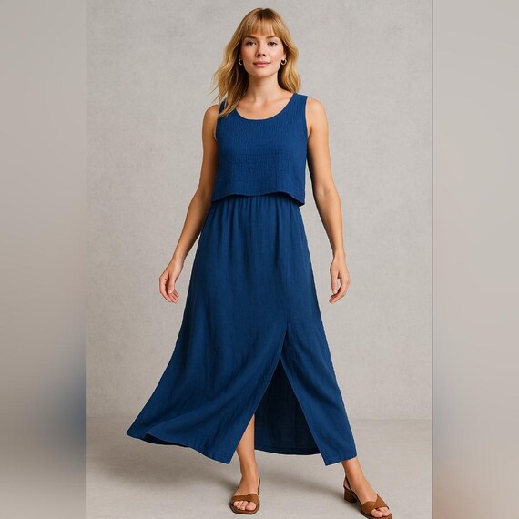 Pure Jill Linen Dress Women's Small Blue Sleeveless Layered Midi Shift  Vacation - Etsy Canada