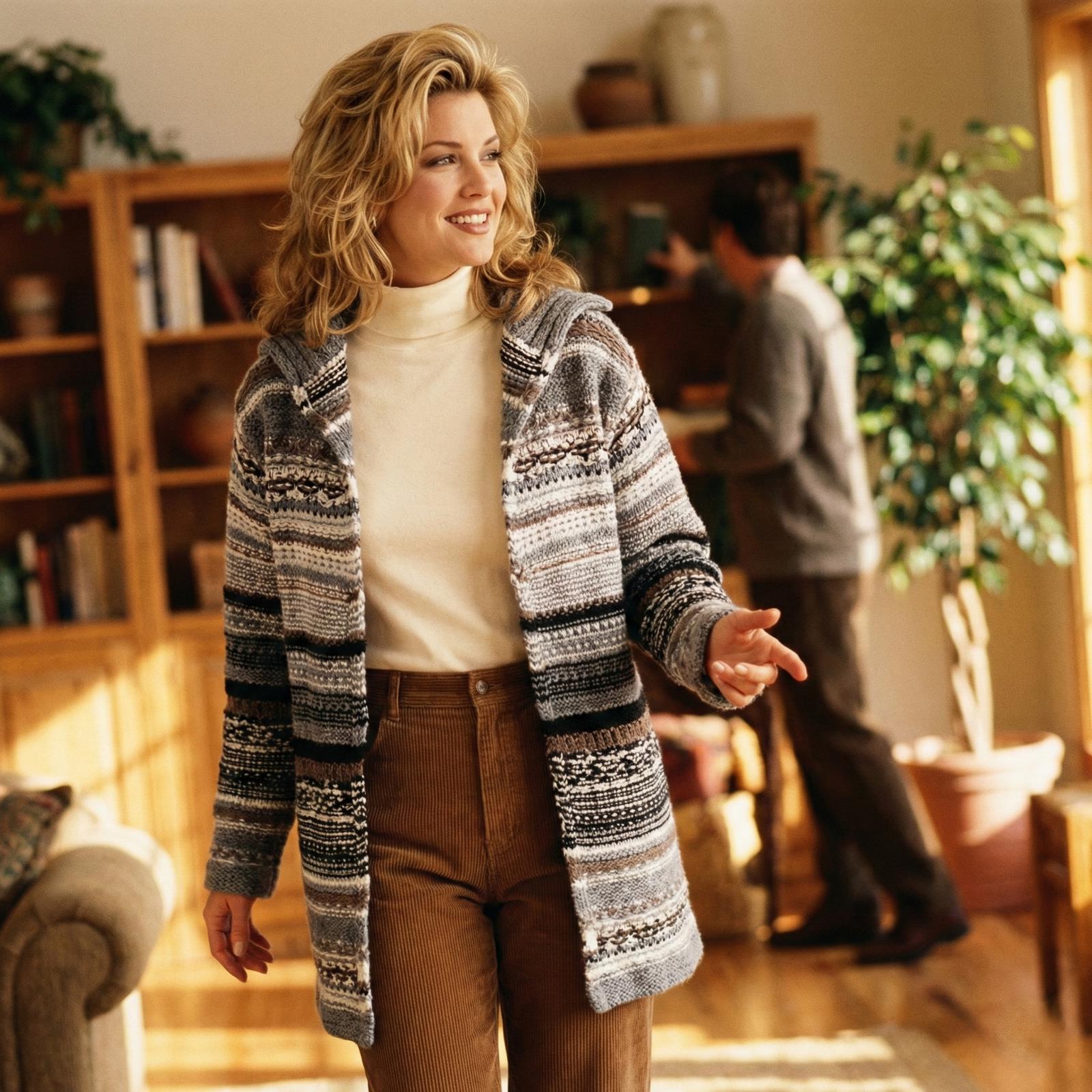 J.jill Women's Large Gray Striped Open Front Chunky Knit Cardigan