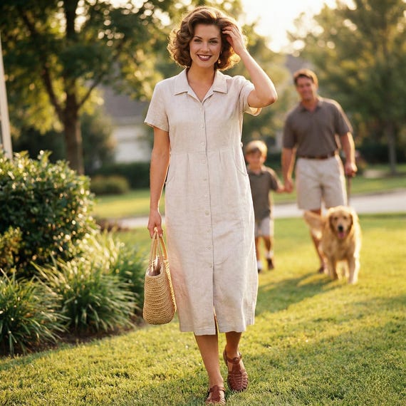 knee length dresses for ladies White Linen Maxi Dress A-Line main image 1
