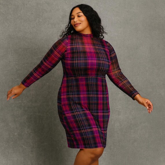 Torrid Size 0 Women's Large 12 Purple Plaid Mock Neck Sheer Chiffon Grunge  Dress - Etsy New Zealand