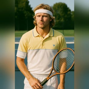 Vintage Top Spin Tennis Polo Shirt Men Medium Yellow Terry Cloth Preppy  Retro