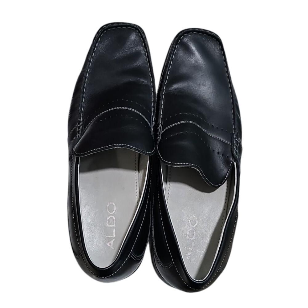 ALDO Men 11 Black Leather Loafers Contrast Stitching Office  display picture 2