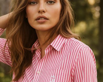 Camicia Ralph Lauren Green Label XL rosa e bianca con monogramma e a righe ancora Preppy