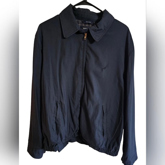 Nautica Mens L Jacket Navy Poly Harrington Bomber Zip Vintage