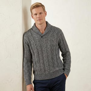 Jos. A. Bank Men M Sweater Grey Lambswool Cable Shawl Neck Investment Academia