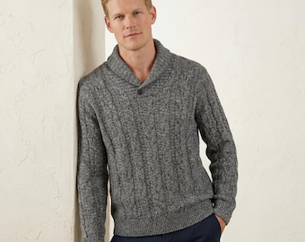 Jos. A. Bank Men M Sweater Grey Lambswool Cable Shawl Neck Investment Academia