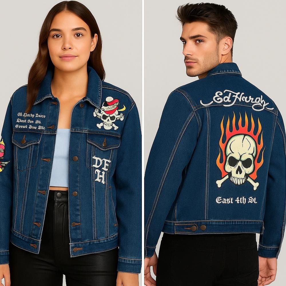 Ed Hardy Denim Jacket Women's M Unisex Love Kills Slowly Skull