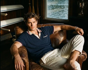 Polo de punto texturizado de algodón azul marino para hombre Abercrombie & Fitch, talla M. Iconic Old Money.