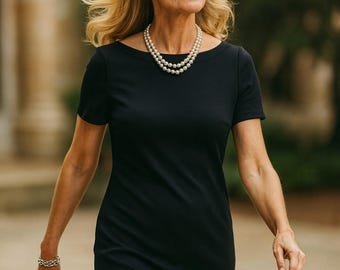 Talbots Womens Black Cotton Knit Sheath Dress XS Short Sleeve Minimalist Classic