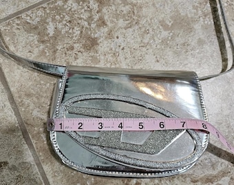 Diesel Womens 1DR Shoulder Bag Silver Mirrored Metallic Iconic