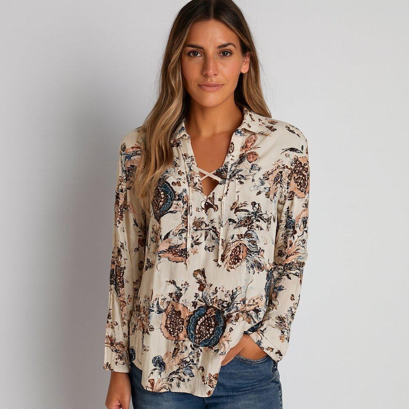 Womens Beige Embroidered Western-style Blouse 44191 main image 1