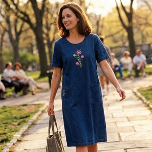 Blair Women's S Denim Jumper Dress Blue Cotton Floral Embroidered Cottagecore