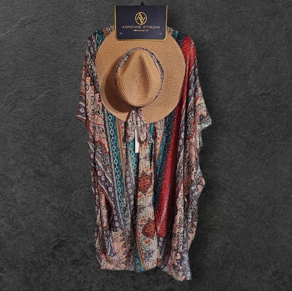 Adrienne Vittadini Women OS Kimono Hat Set Multicolor Paisley