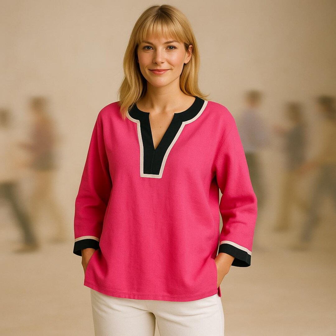 Talbots Tunic Talbots Petites Pink Linen Tunic Blouse Small Mod Retro Preppy Coastal ...
