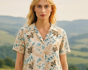 Anthropologie Jane + Delancey bloemenrayon blouse met knoopsluiting Boho Resort Chic L