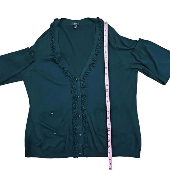 TALBOTS Forest Green Ruffle Trim Button Cardigan … - image 7