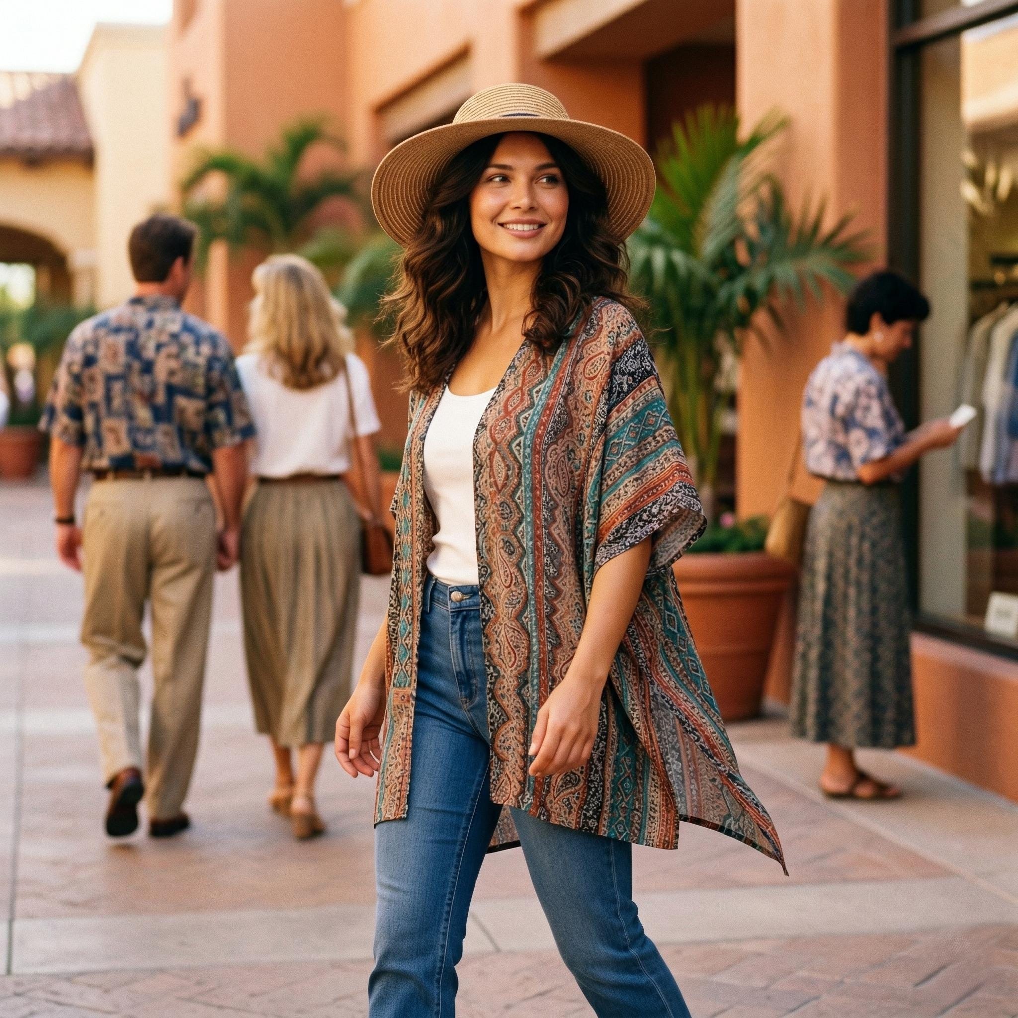 Adrienne Vittadini Women OS Kimono Hat Set Multicolor Paisley
