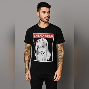 Darling in the Franxx Zero Two “Darling!” Anime Graphic T-Shirt Men Large Black
