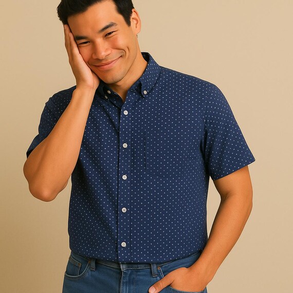 Broken Threads Large Blue Polka Dot Button Down S… - image 1