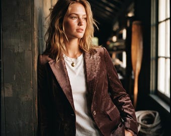 Apostrophe Women 10P Brown Velvet Blazer Luxury Academic Dark Academia Tailored
