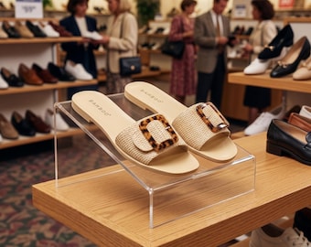 Sandalias planas de bambú para mujer, talla 8, color beige, de rafia tejida con hebilla, estilo bohemio para el verano.