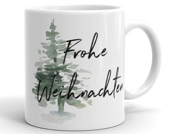 Frohe Weihnachten Christmas mug holiday German yule stocking stuffer gift winter fir tree coffee tea merry happy