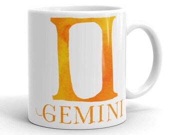 Gemini coffee mug | zodiac sign astrology gift yellow orange