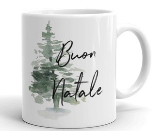 Buon Natale Christmas mug holiday yule stocking stuffer Italian gift winter fir tree coffee tea merry happy